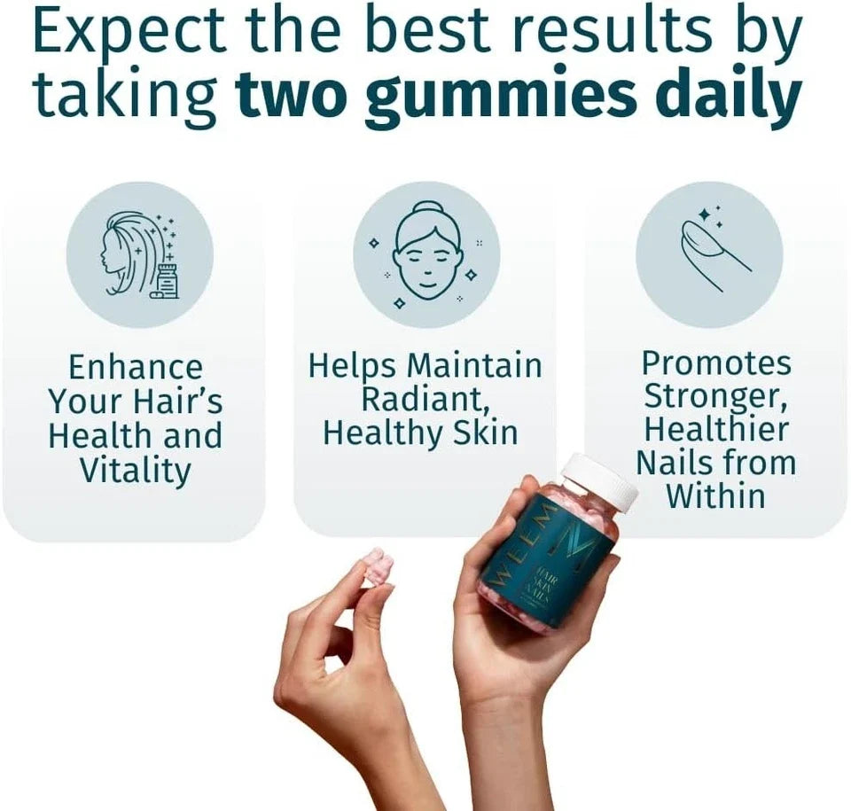 WEEM Hair Skin and Nails Gummies - Supports Healthy Hair - Vegan biotin Vitamins